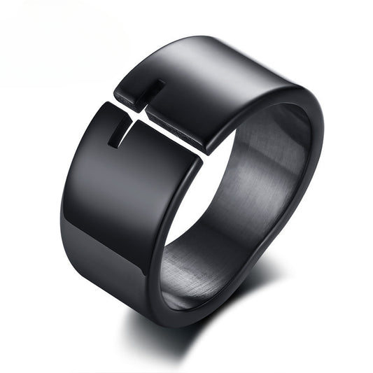 Stainless Steel Hollow Open Cross Ring Men's Black Jewelry