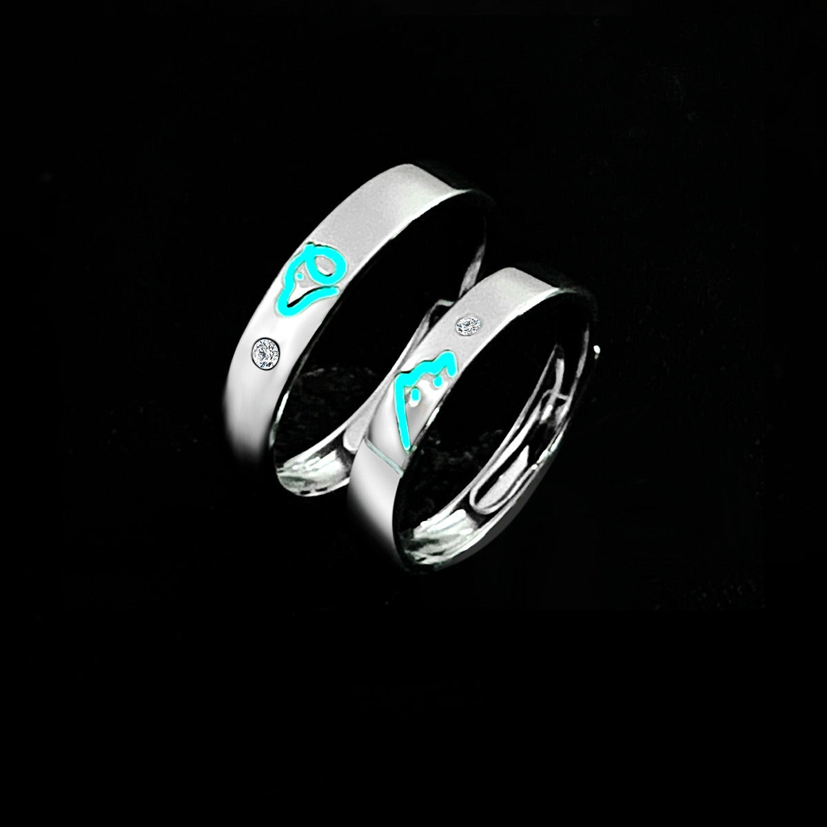 Planderful Luminous Sterling Silver Couple Ring For Pet Lovers, Glows At Night, Adjustable S925 Design