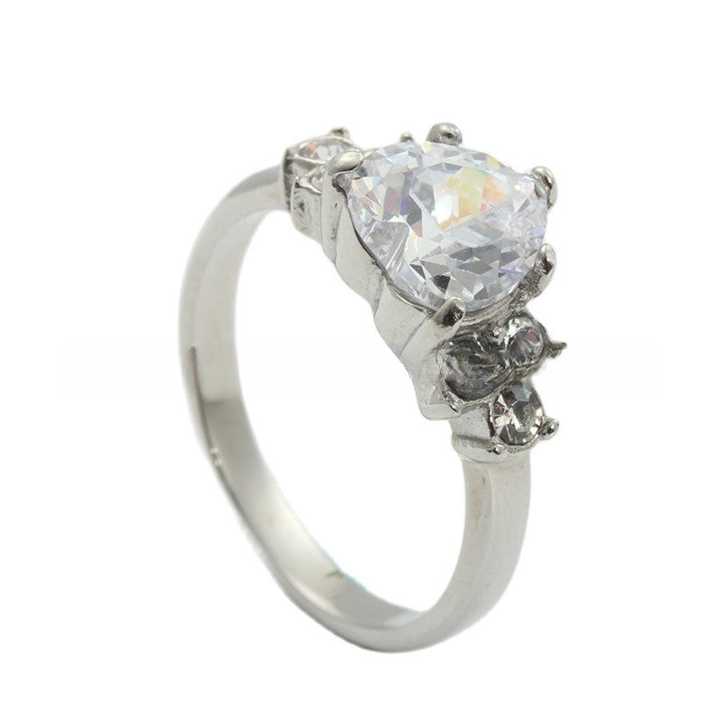 Titanium Steel Hollow White Stone Ring - Retro Trendy Accessory in Stainless Steel