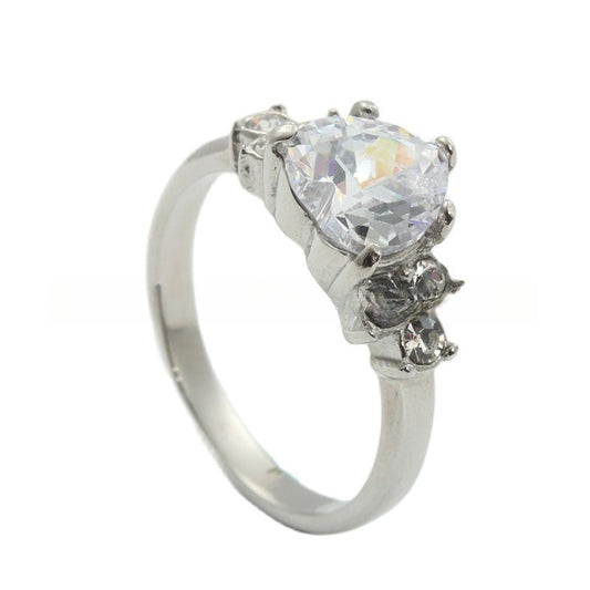 Titanium Steel Hollow White Stone Ring - Retro Trendy Accessory in Stainless Steel