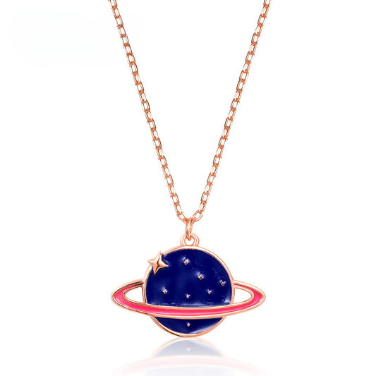 Enamel Blue Planet Pendant Sterling Silver Necklace