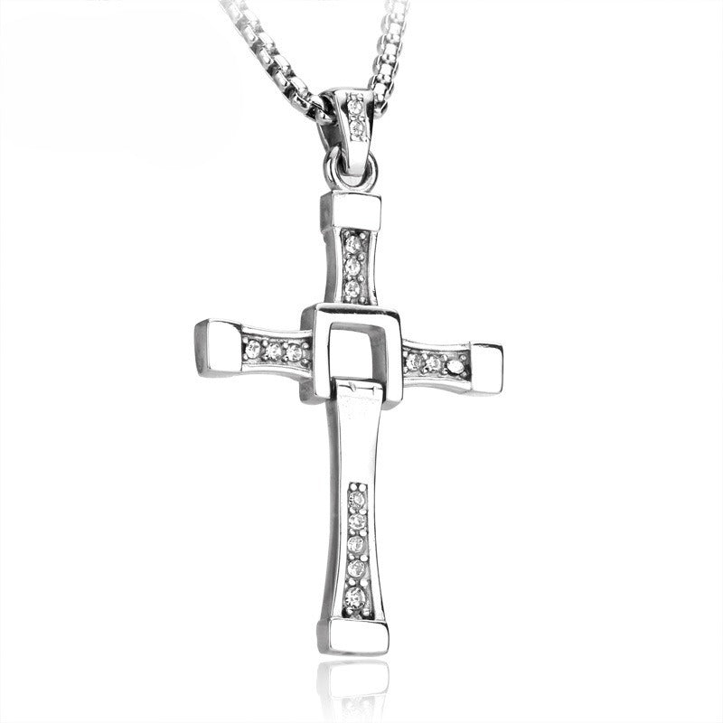 Titanium Steel Inlaid Zircon Couple Pendant – Cross Necklace