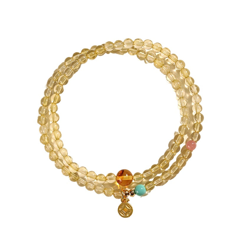 Planderful Fortune's Favor Bracelet – Elegant Double Circle Design with Citrine and Turquoise Stones