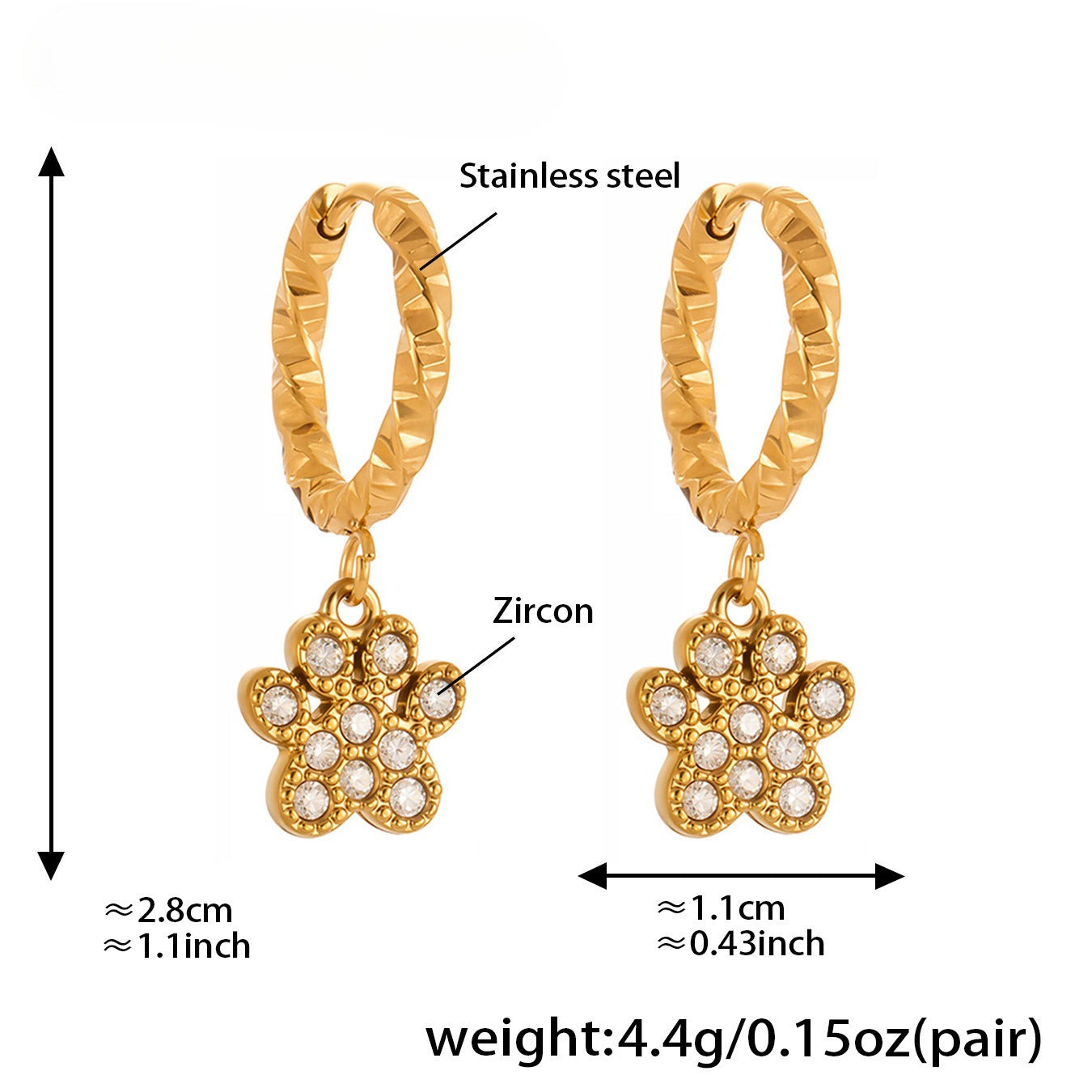 Planderful Cat Paw Earrings For Women Stainless Steel Zircon