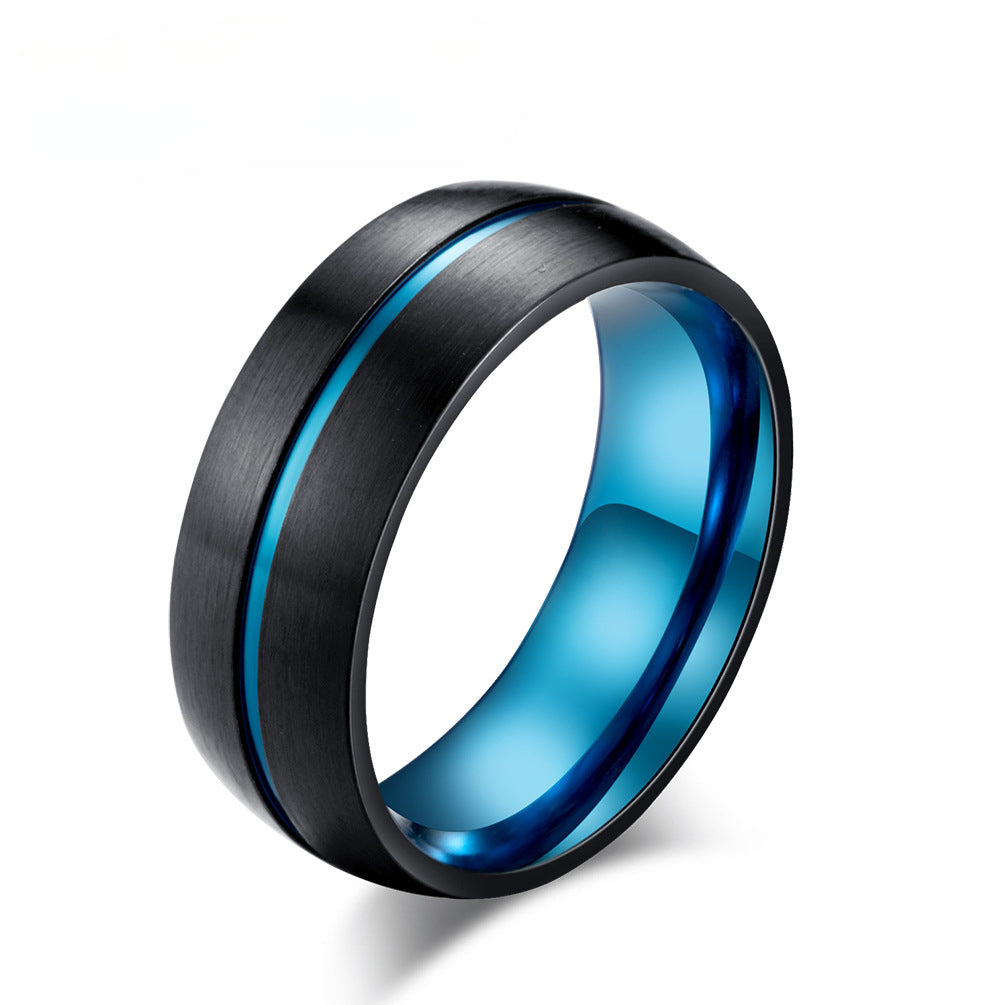 Inner and Outer Curved Matte Black and Blue Ring for Men