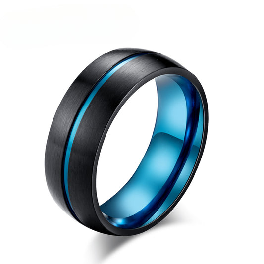 Inner and Outer Curved Matte Black and Blue Ring for Men