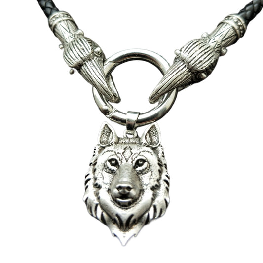 Viking Wolf Head Necklace - Norse Legacy Antique Silver Pendant for Men