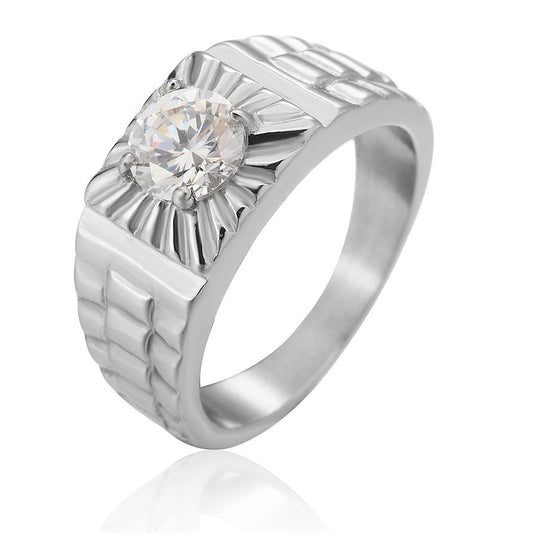 Elegant Titanium Steel Zircon Wedding Ring for Men - Wholesale Foreign Trade Jewelry