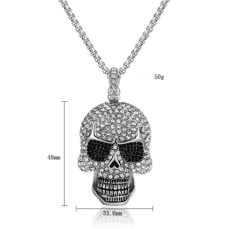 Zircon Skull Titanium Steel Pendant Necklace
