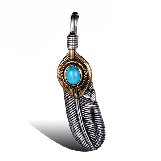Takahashi Goro Vintage Titanium Steel Feather Pendant for Men and Women - Direct Factory Sales Sweater Chain