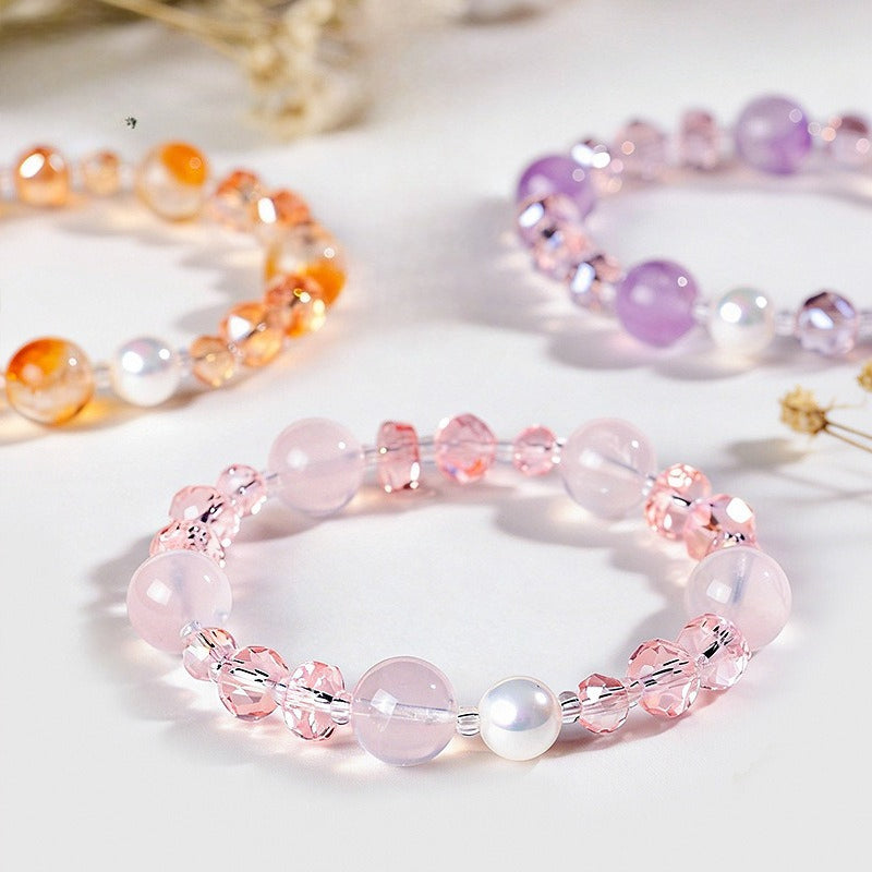 Amethyst Rose Quartz Crystal Bracelet