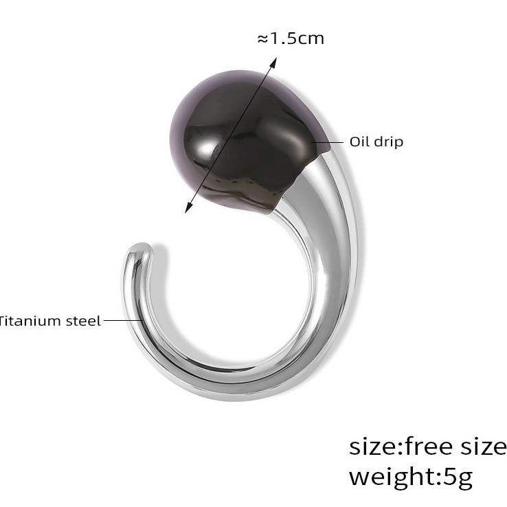 Geometric Water Drop Open Ring in Titanium Steel