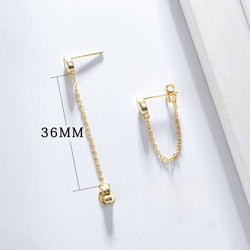 S925 Sterling Silver Drop-Shaped Zircon Earrings Punk Girl Versatile Rear Hanging Versatile Chain