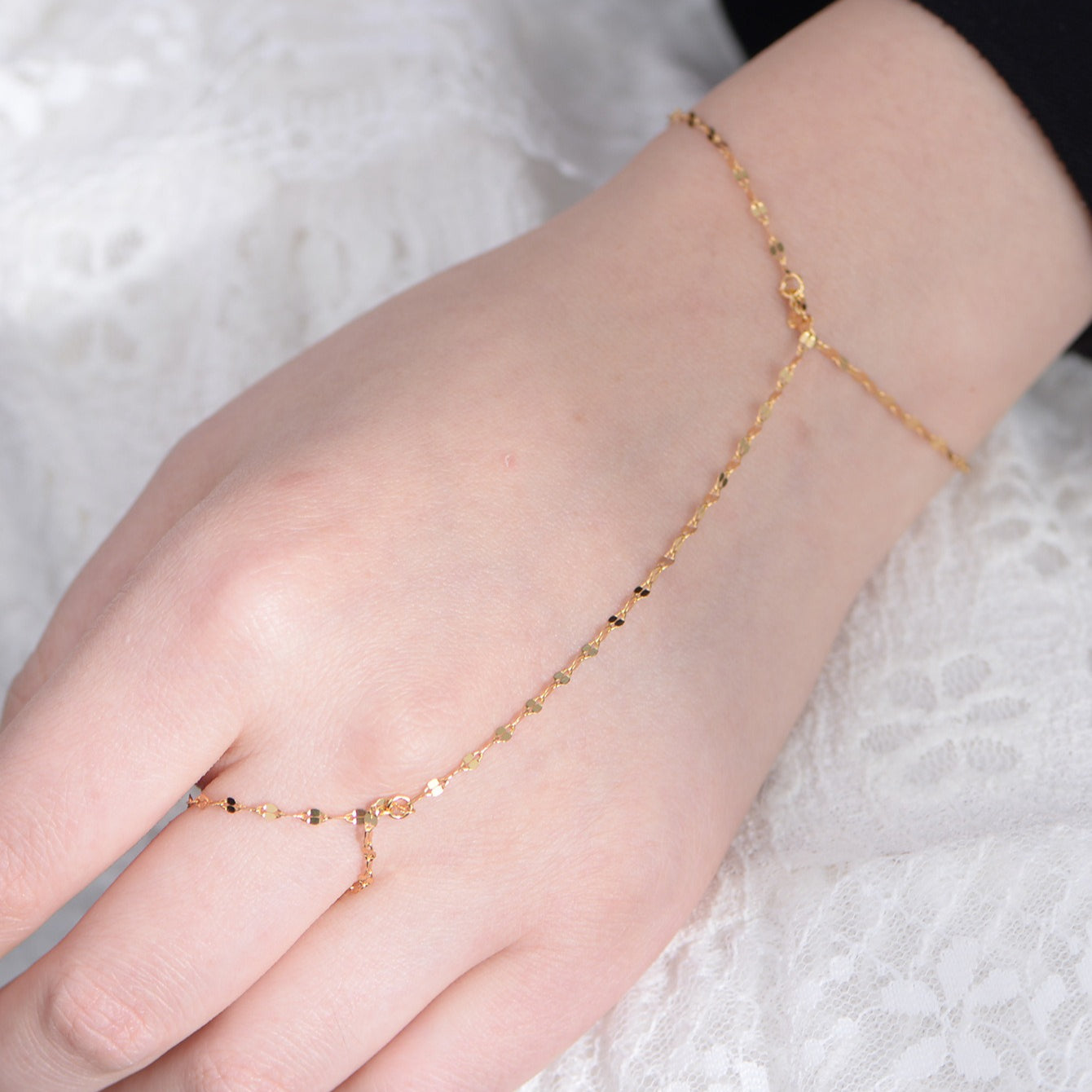 925 Silver Super Shiny Tile Chain Finger Cover Chain Bracelet