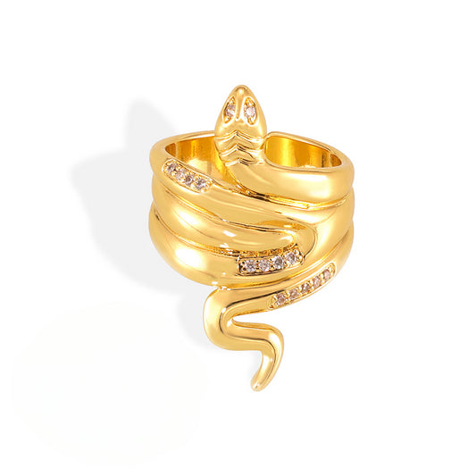 Luxurious Snake Design Copper Ring with Zircon Detail