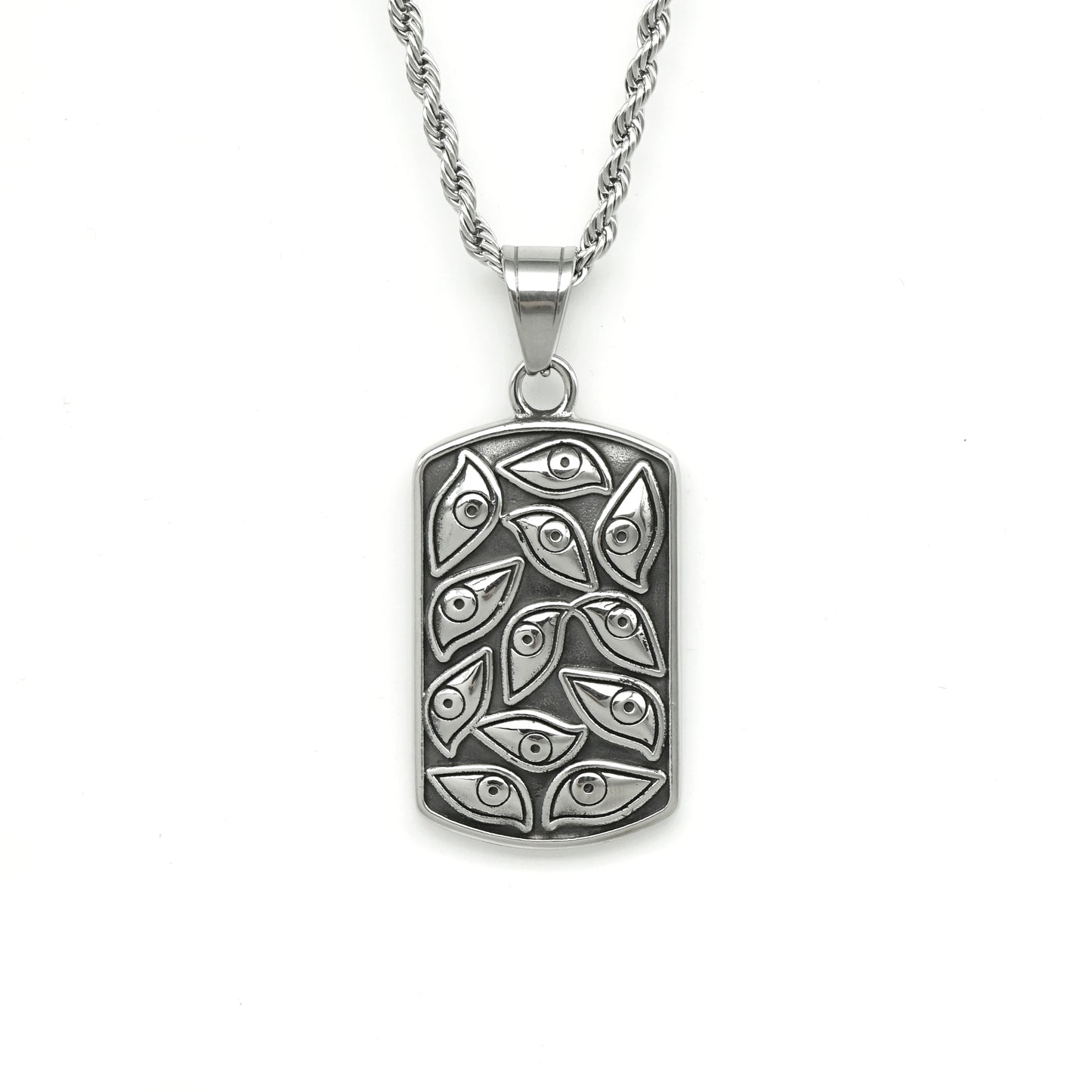 Steel Necklace – Vintage Retro Gods Eye Square Pendant for Men Planderful Everyday Genie Collection