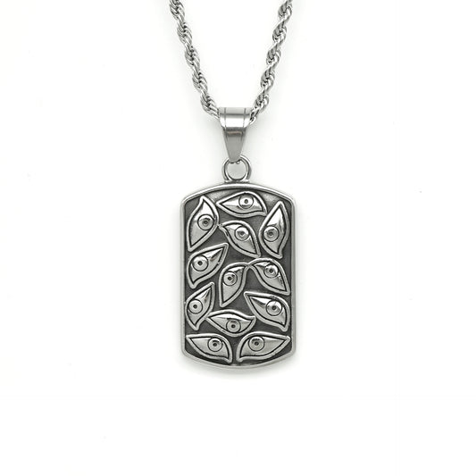 Steel Necklace – Vintage Retro Gods Eye Square Pendant for Men Planderful Everyday Genie Collection