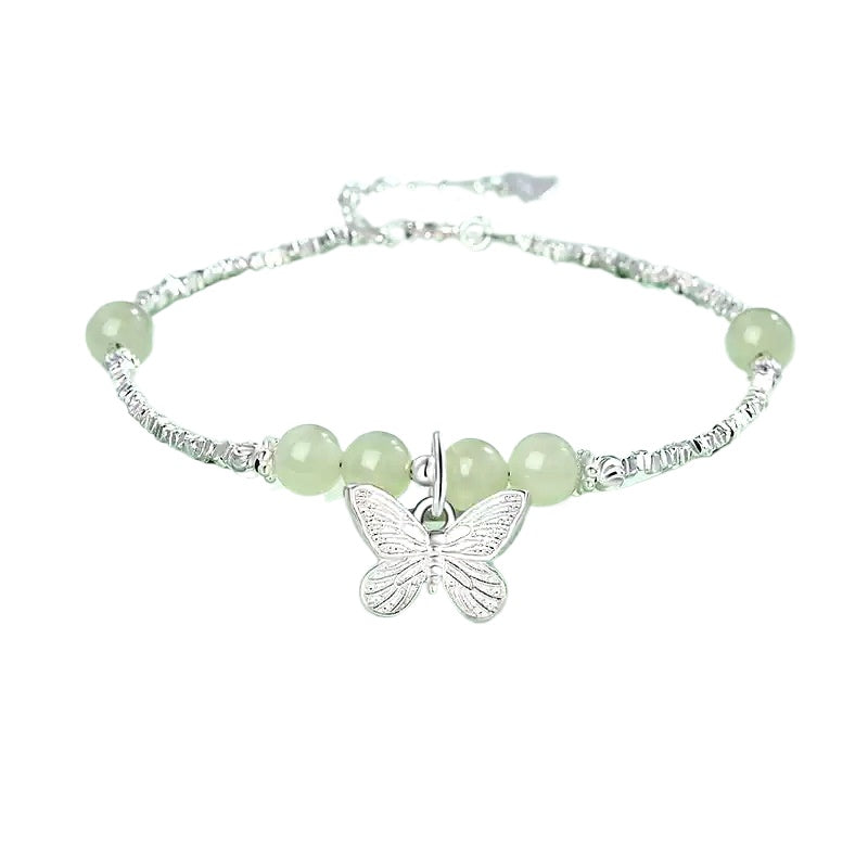 Guofeng S925 Sterling Silver Butterfly Jade Bracelet Luxury Jewelry