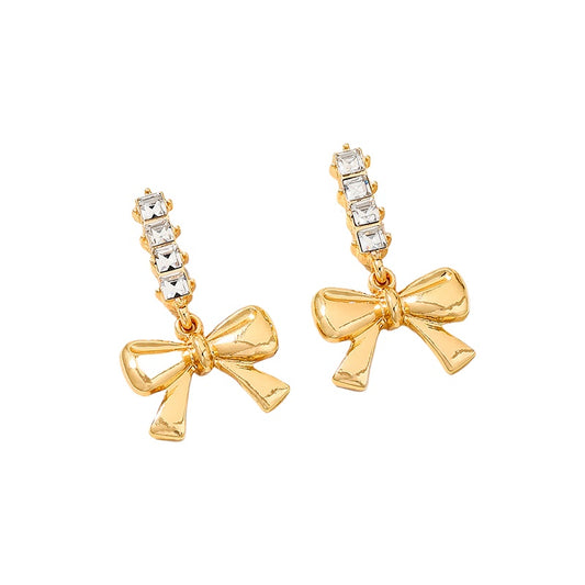 Planderful Vienna Verve Earrings – Charming Metal Bow Design with Dazzling Zircon