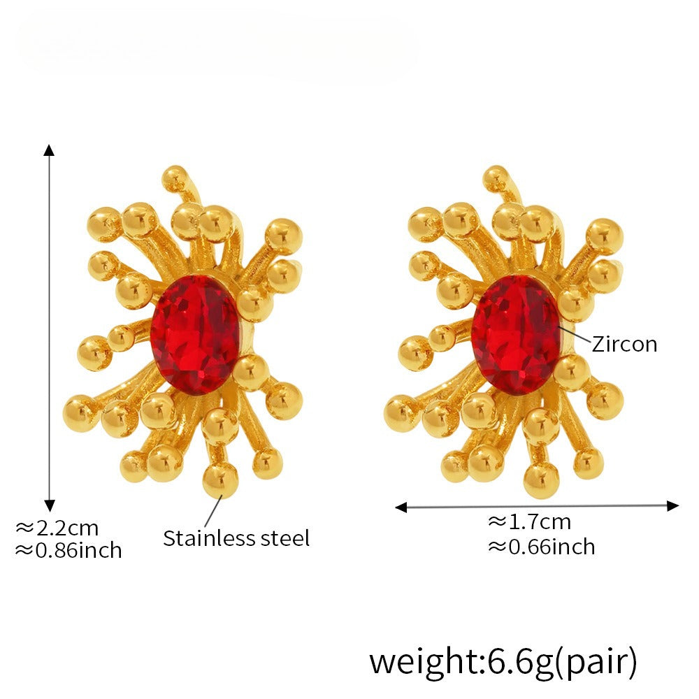 Planderful Stamen Zircon Opening Ring Stud Earrings For Her