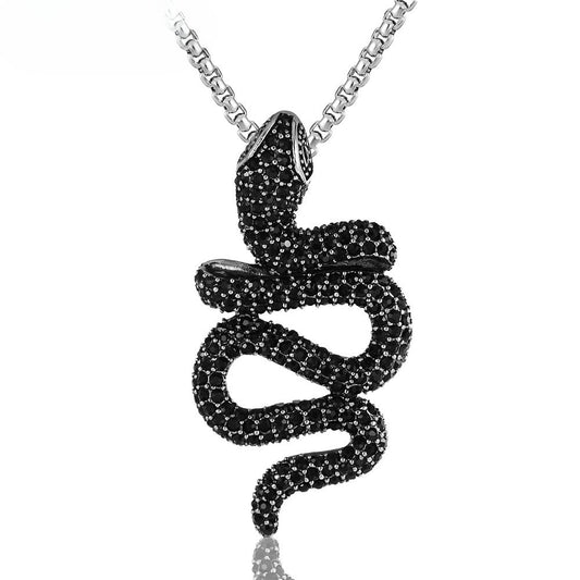 Planderful Unisex Titanium Steel Pendant Necklace With Retro Zircon Snake Charm And Personalization