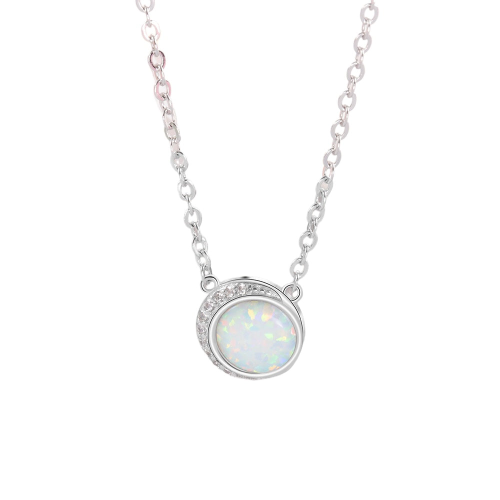Planderful Jewelry Sterling Silver Opal Pendant Necklace