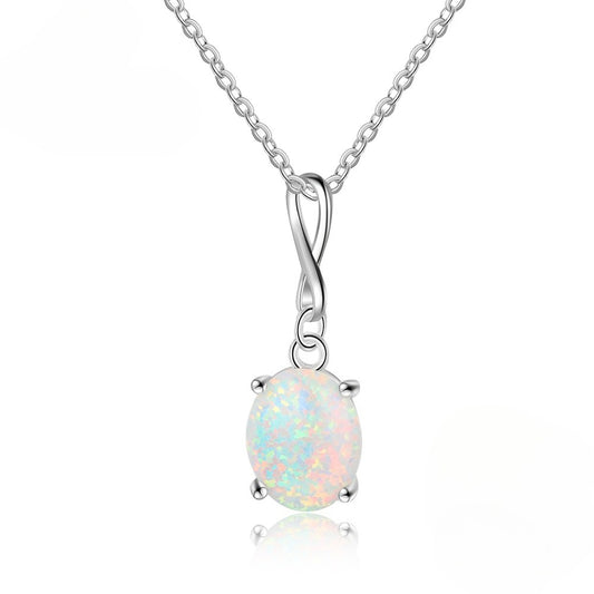 Planderful Jewelry Opal Pendant Necklace in Sterling Silver S925 For Modern Women