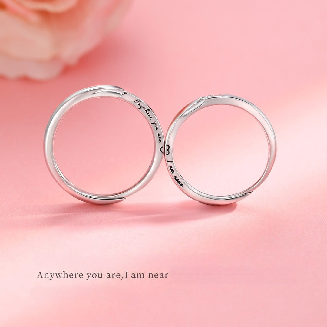Planderful Magnetic 925 Sterling Silver Couple Ring for Him and Her Adjustable Light Luxury