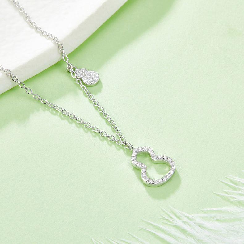 Two Small Gourd Moissanite Silver Necklace