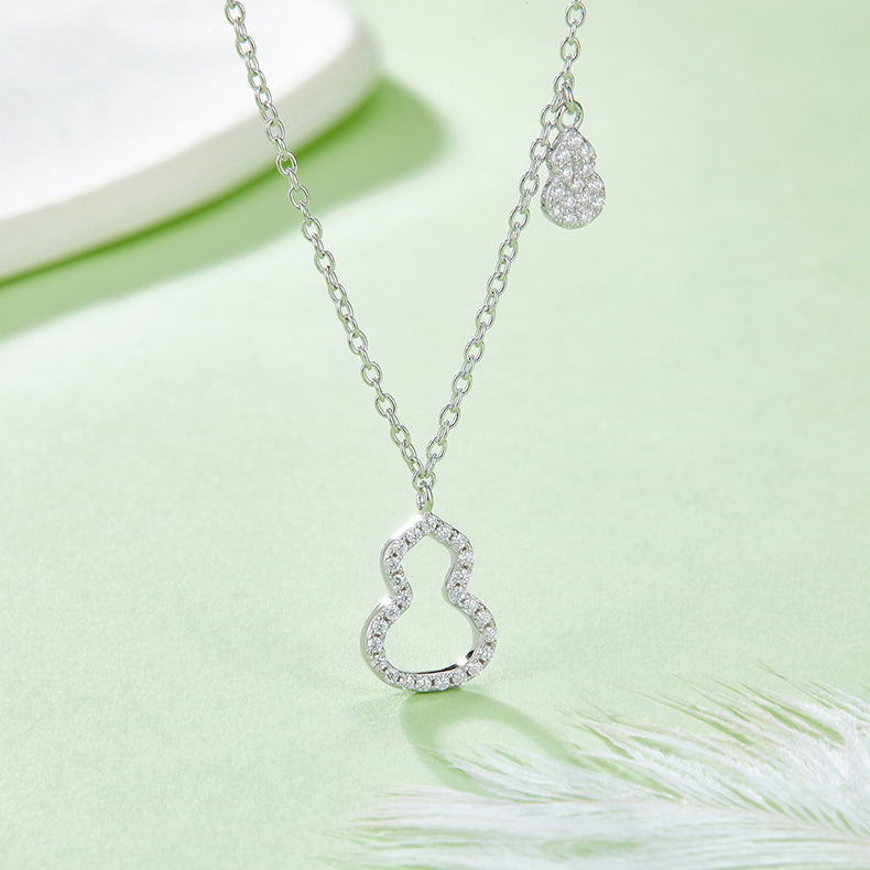 Two Small Gourd Moissanite Silver Necklace