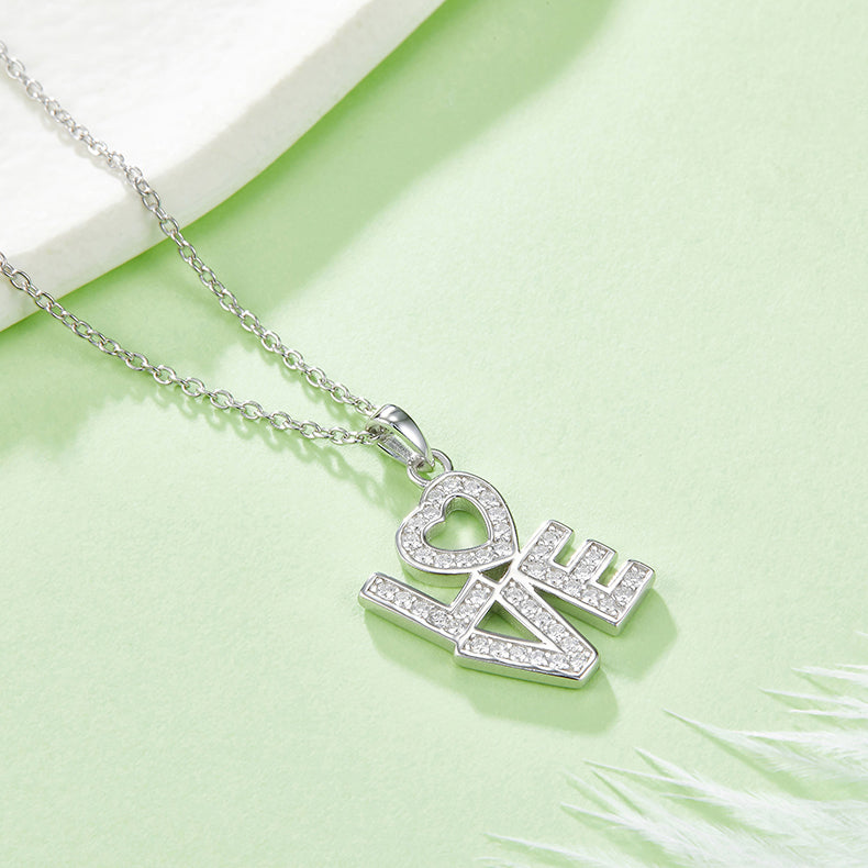 LOVE Letter Moissanite Silver Necklace