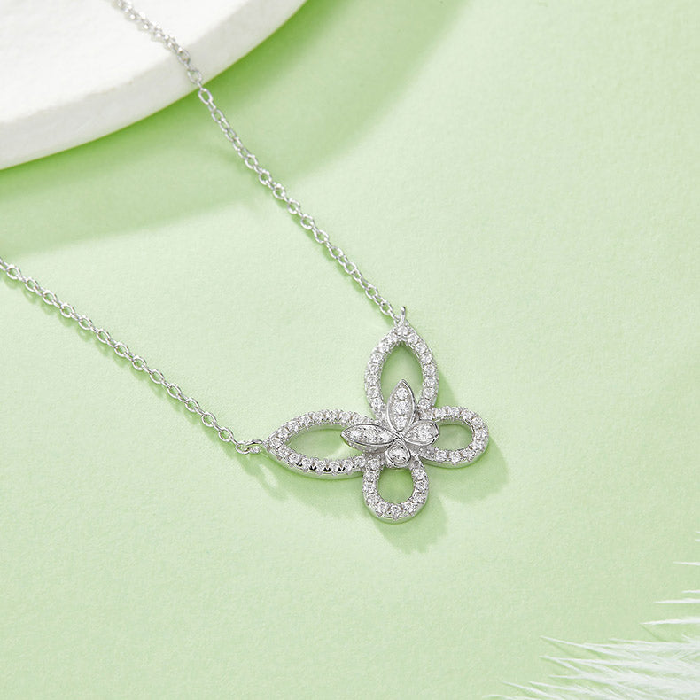 Hollow Butterfly Moissanite Silver Necklace