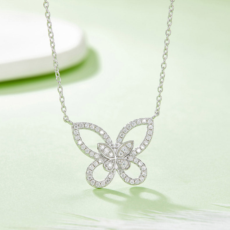 Hollow Butterfly Moissanite Silver Necklace