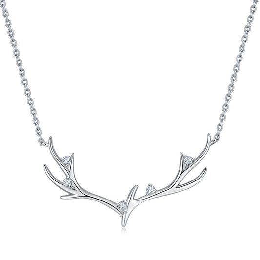 Sika Antler Moissanite Silver Necklace