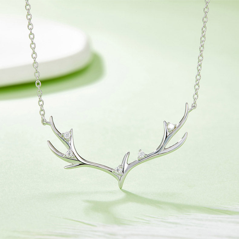 Sika Antler Moissanite Silver Necklace