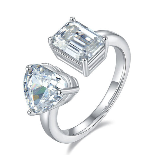 2.0 Carat Heart Shape and Rectangle Moissanite Ring
