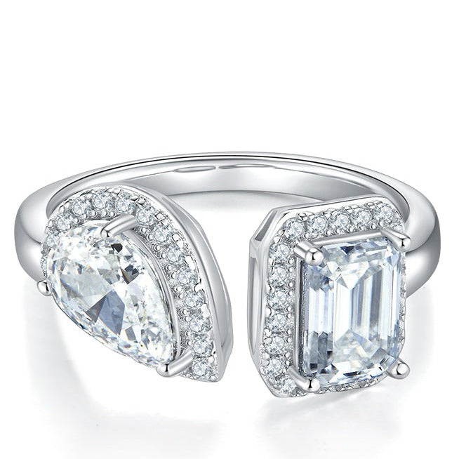 Soleste Halo 1.0 Carat Pear Shape and Rectangle Moissanite Ring