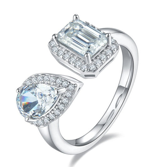 Soleste Halo 1.0 Carat Pear Shape and Rectangle Moissanite Ring