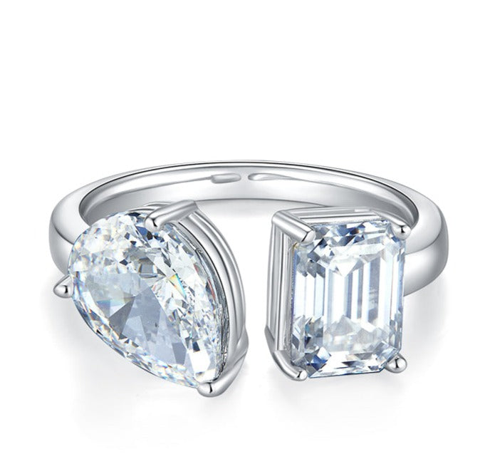 2.0 Carat Pear Shape and Rectangle Moissanite Ring