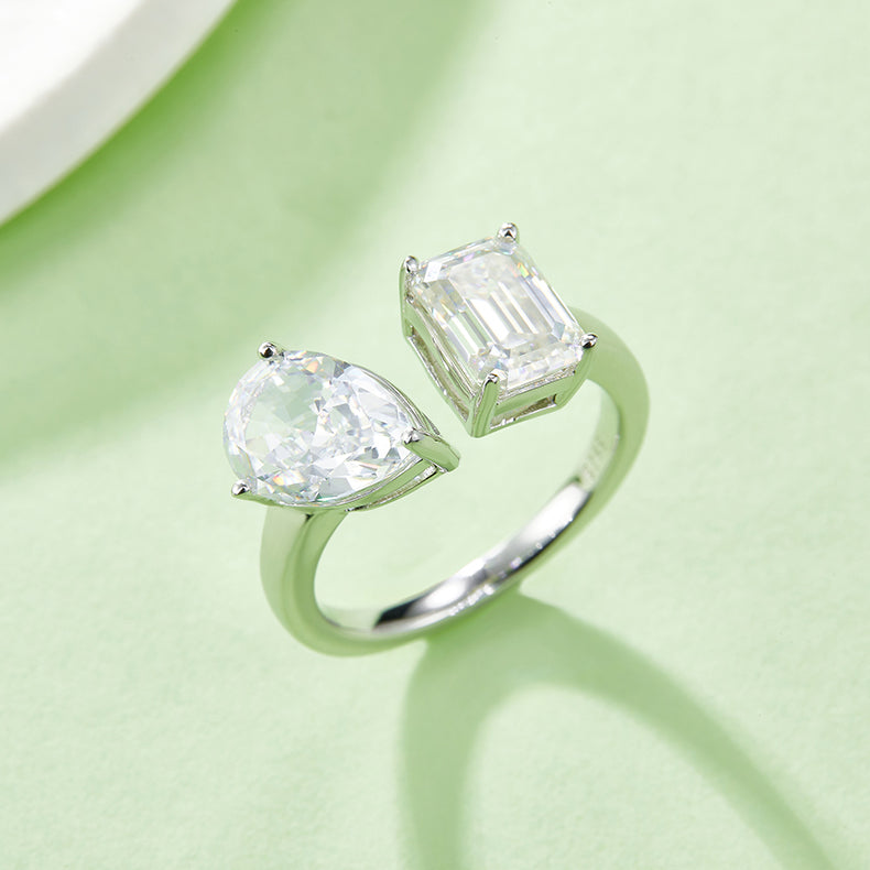 2.0 Carat Pear Shape and Rectangle Moissanite Ring