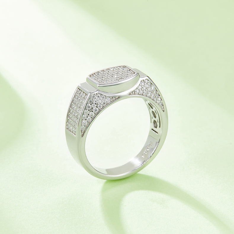 Unique Arc Rectangle 0.95 Carat Moissanite Silver Ring