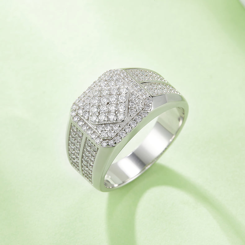 Wide Luxury Rhombus 1.0 Carat Moissanite Silver Ring