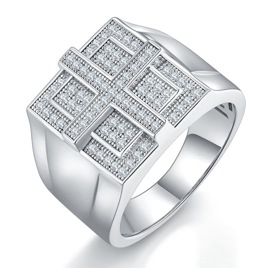 Cross Square 0.53 Carat Moissanite Silver Ring