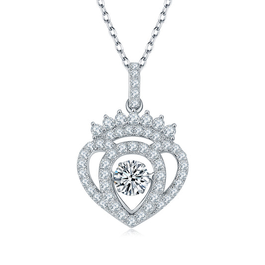 Heart Shape Crown 0.5 Carat Round Cut Moissanite Necklace