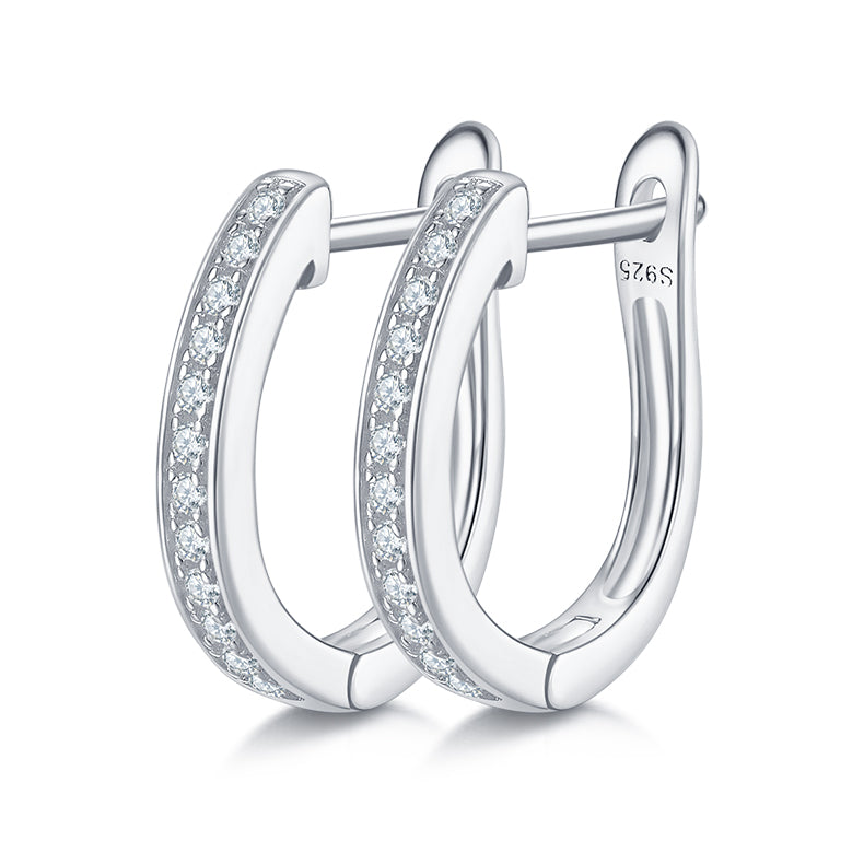U Shape Single Half Row 0.2 Carat Moissanite Hoop Earrings