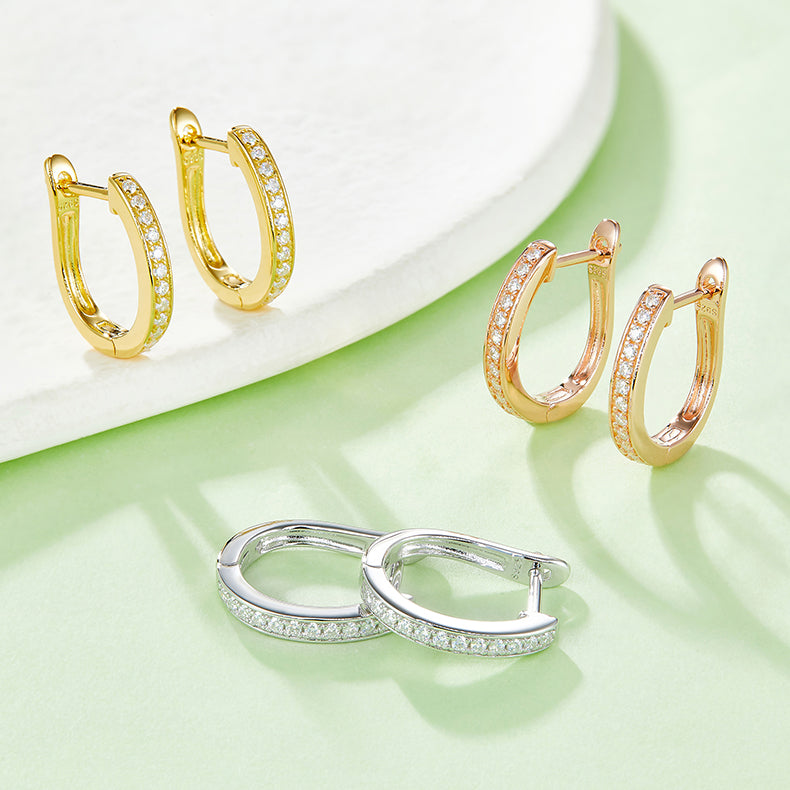 U Shape Single Half Row 0.2 Carat Moissanite Hoop Earrings