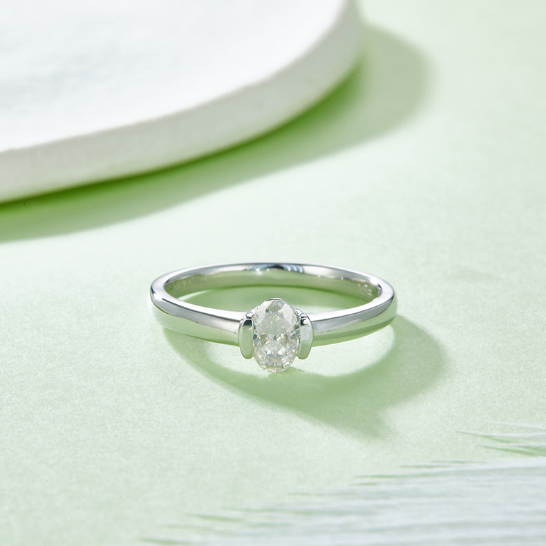Solitaire 0.5 Carat Oval Cut Moissanite Engagement Ring