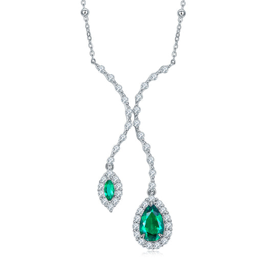X Shape 1.88 Carat Water Drop Lab Created Emerald Necklace