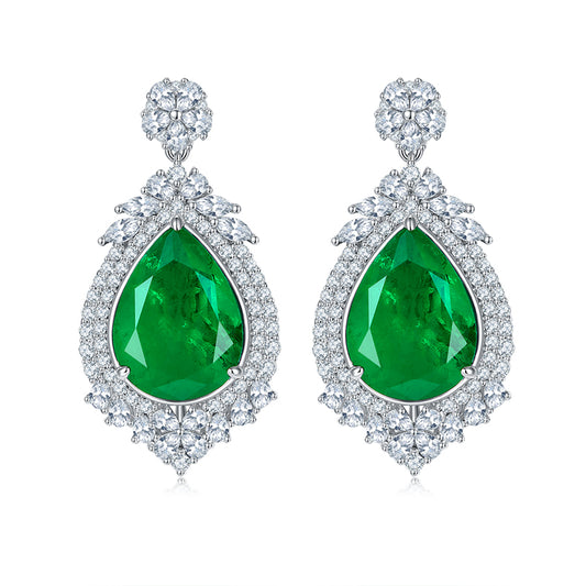 Gorgeous Halo Water Drop Green Zircon Drop Earrings