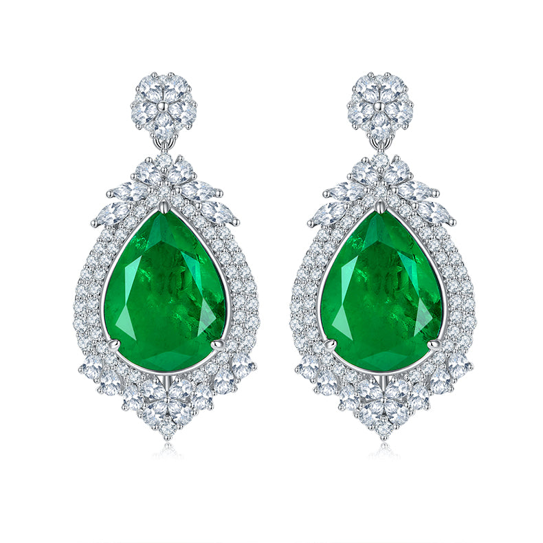Gorgeous Halo Water Drop Green Zircon Drop Earrings